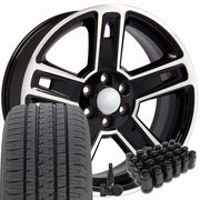 OE Wheels CV74 22x9 6x139.7 Gloss Black Machined Wheels 285-45-22 Bridgestone Dueler Alenza HL Tires TPMS Lugs SET