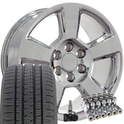 OE Wheels CV76 20x9 6x139.7 Chrome Wheels 275-55-20 Bridgestone Dueler Alenza HL Plus Tires TPMS Lugs SET