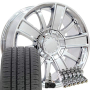 OE Wheels CV77 20x9 6x139.7 Chrome Wheels 275-55-20 Bridgestone Dueler Alenza HL Plus Tires TPMS Lugs SET