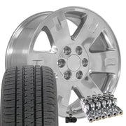 OE Wheels CV81 20x8.5 6x139.7 Polished Wheels 275-55-20 Bridgestone Dueler Alenza HL Plus Tires TPMS Lugs SET