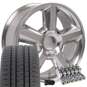 OE Wheels CV83 20x8.5 6x139.7 Polished Wheels 275-55-20 Bridgestone Dueler Alenza HL Plus Tires TPMS Lugs SET