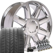 OE Wheels CV85 20x8.5 6x139.7 Chrome Wheels 275-55-20 Goodyear Eagle LS2 Tires TPMS Lugs SET