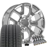 OE Wheels CV92 20x9 6x139.7 Chrome Wheels 275-55-20 Bridgestone Dueler Alenza HL Plus Tires TPMS Lugs SET