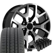 OE Wheels CV92 20x9 6x139.7 Gloss Black Machined Wheels 275-55-20 Bridgestone Dueler Alenza HL Plus Tires TPMS Lugs SET