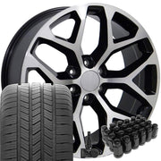 OE Wheels CV98 20x9 6x139.7 Gloss Black Machined Wheels 275-55-20 Goodyear Eagle LS2 Tires TPMS Lugs SET