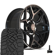 4PLAY 4P06 20x9 5x127 + 5x139.7 Gloss Black Brushed with Tinted Clear Wheels 275-55-20 Sailun TerraMax RT Tires TPMS SET