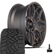 4PLAY 4P06 22x9 6x135 + 6x139.7 Satin Black Wheels 285-45-22 Sailun TerraMax RT Tires TPMS SET
