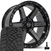 4PLAY 4P63 22x10 6x135 + 6x139.7 Gloss Black Brushed with Tinted Clear Wheels 285-45-22 Sailun TerraMax RT Tires TPMS SET