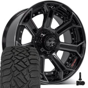4PLAY 4P70 22x10 6x135 + 6x139.7 Gloss Black Brushed with Tinted Clear Wheels 285-45-22 Sailun TerraMax RT Tires TPMS SET
