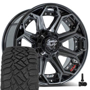 4PLAY 4P80R 20x9 6x135 + 6x139.7 Gloss Black Brushed with Tinted Clear Wheels 275-55-20 Sailun TerraMax RT Tires TPMS SET