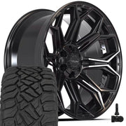 4PLAY 4P83 22x10 6x135 + 6x139.7 Gloss Black Brushed with Tinted Clear Wheels 285-45-22 Sailun TerraMax RT Tires TPMS SET