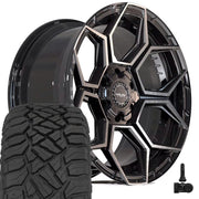 4PLAY 4PS26 22x10 6x135 + 6x139.7 Gloss Black Brushed with Tinted Clear Wheels 285-45-22 Sailun TerraMax RT Tires TPMS SET