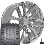 OE Wheels CA90 22x9 6x139.7 Chrome Wheels 285-45-22 Goodyear Eagle Sport Tires TPMS SET