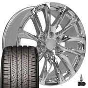 OE Wheels CA90 22x9 6x139.7 Chrome Wheels 285-45-22 Goodyear Eagle Touring Tires TPMS SET