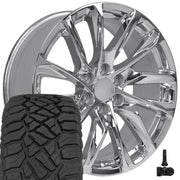 OE Wheels CA90 22x9 6x139.7 Chrome Wheels 285-45-22 Sailun TerraMax RT Tires TPMS SET