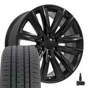 OE Wheels CA91 22x9 6x139.7 Satin Black Wheels 285-45-22 Bridgestone Dueler Alenza HL Tires TPMS SET