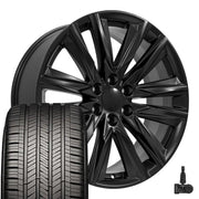 OE Wheels CA91 22x9 6x139.7 Satin Black Wheels 285-45-22 Goodyear Eagle Touring Tires TPMS SET