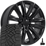 OE Wheels CA91 22x9 6x139.7 Satin Black Wheels 285-45-22 Sailun TerraMax RT Tires TPMS SET