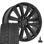 OE Wheels CA91 24x10 6x139.7 Gloss Black Wheels 295-35-24 Ironman iMove GEN 2 Tires TPMS SET