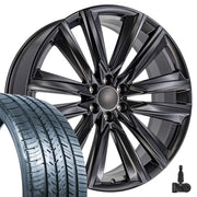 OE Wheels CA91 26x10 6x139.7 Satin Black Wheels 295-30-26 Atlas Force UHP Tires TPMS SET