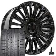 OE Wheels CA92 22x9 6x139.7 Gloss Black Wheels 285-45-22 Goodyear Eagle Sport Tires TPMS SET