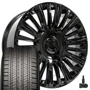 OE Wheels CA92 22x9 6x139.7 Gloss Black Wheels 285-45-22 Goodyear Eagle Touring Tires TPMS SET
