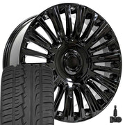 OE Wheels CA92 22x9 6x139.7 Gloss Black Wheels 285-45-22 Ironman iMove GEN 2 SUV Tires TPMS SET