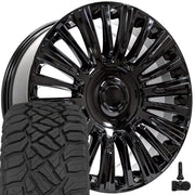 OE Wheels CA92 22x9 6x139.7 Gloss Black Wheels 285-45-22 Sailun TerraMax RT Tires TPMS SET