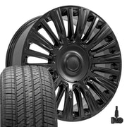 OE Wheels CA92 22x9 6x139.7 Satin Black Wheels 275-50-22 Bridgestone Alenza A/S 02 Tires TPMS SET