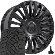 OE Wheels CA92 22x9 6x139.7 Satin Black Wheels 285-45-22 Sailun TerraMax RT Tires TPMS SET