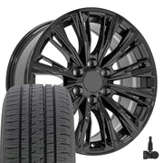 OE Wheels CA93 20x9 6x139.7 Gloss Black Wheels 275-55-20 Bridgestone Dueler Alenza HL Plus Tires TPMS SET