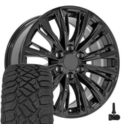 OE Wheels CA93 20x9 6x139.7 Gloss Black Wheels 275-55-20 Sailun TerraMax RT Tires TPMS SET