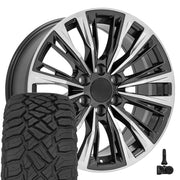 OE Wheels CA93 20x9 6x139.7 Gloss Gunmetal with Polished Face Wheels 275-55-20 Sailun TerraMax RT Tires TPMS SET
