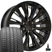 OE Wheels CA93 22x9 6x139.7 Satin Black Wheels 275-50-22 Bridgestone Alenza A/S 02 Tires TPMS SET