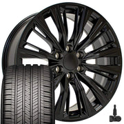 OE Wheels CA93 22x9 6x139.7 Satin Black Wheels 285-45-22 Goodyear Eagle Touring Tires TPMS SET