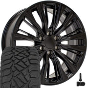 OE Wheels CA93 22x9 6x139.7 Satin Black Wheels 285-45-22 Sailun TerraMax RT Tires TPMS SET