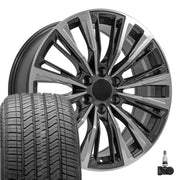 OE Wheels CA93 22x9 6x139.7 Gloss Gunmetal with Polished Face Wheels 275-50-22 Bridgestone Alenza A/S 02 Tires TPMS SET