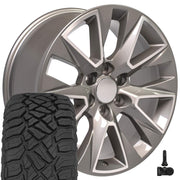 OE Wheels CV26 20x9 6x139.7 Gloss Silver Machined Wheels 275-55-20 Sailun TerraMax RT Tires TPMS SET