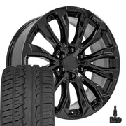 OE Wheels CV30 22x9 6x139.7 Gloss Black Wheels 285-45-22 Ironman iMove GEN 2 SUV Tires TPMS SET