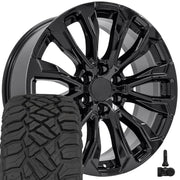 OE Wheels CV30 22x9 6x139.7 Gloss Black Wheels 285-45-22 Sailun TerraMax RT Tires TPMS SET