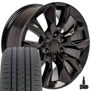 OE Wheels CV32 20x9 6x139.7 Gloss Black Wheels 275-55-20 Bridgestone Dueler Alenza HL Plus Tires TPMS SET