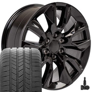 OE Wheels CV32 20x9 6x139.7 Gloss Black Wheels 275-55-20 Goodyear Eagle LS2 Tires TPMS SET