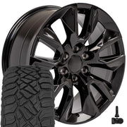 OE Wheels CV32 20x9 6x139.7 Gloss Black Wheels 275-55-20 Sailun TerraMax RT Tires TPMS SET