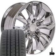 OE Wheels CV32 20x9 6x139.7 Chrome Wheels 275-55-20 Bridgestone Dueler Alenza HL Plus Tires TPMS SET