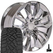 OE Wheels CV32 20x9 6x139.7 Chrome Wheels 275-55-20 Sailun TerraMax RT Tires TPMS SET