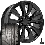OE Wheels CV32 22x9 6x139.7 Gloss Black Wheels 285-45-22 Goodyear Eagle Touring Tires TPMS SET