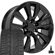 OE Wheels CV32 22x9 6x139.7 Gloss Black Wheels 285-45-22 Ironman iMove GEN 2 SUV Tires TPMS SET
