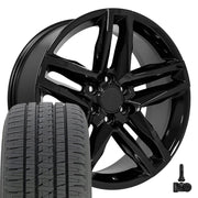 OE Wheels CV34 22x9 6x139.7 Gloss Black Wheels 285-45-22 Bridgestone Dueler Alenza HL Tires TPMS SET