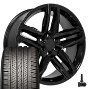 OE Wheels CV34 22x9 6x139.7 Gloss Black Wheels 285-45-22 Goodyear Eagle Touring Tires TPMS SET