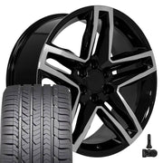 OE Wheels CV34 22x9 6x139.7 Gloss Black Machined Wheels 285-45-22 Goodyear Eagle Sport Tires TPMS SET